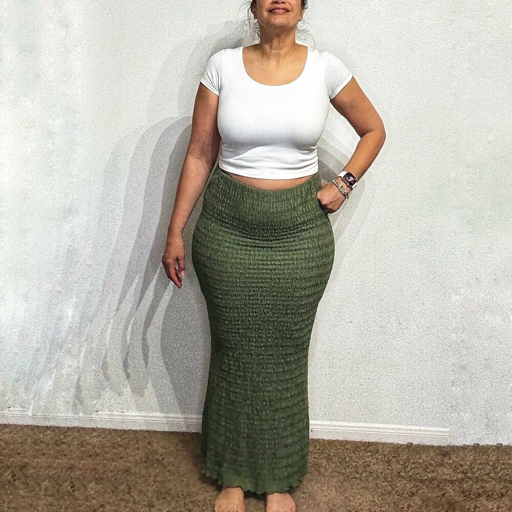 Topshop Green Textured Convertible Maxi Skirt Sz 8